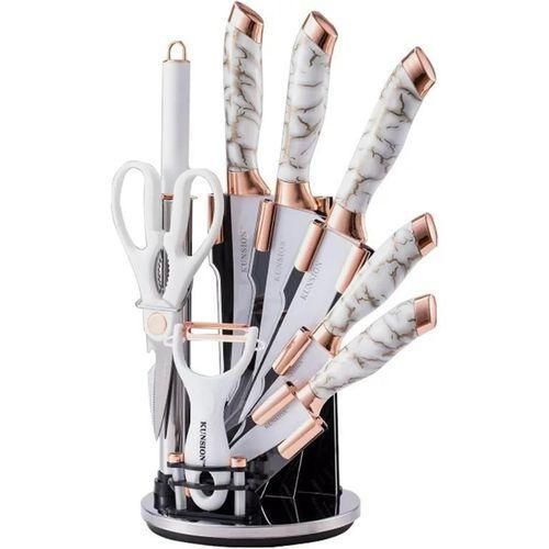 9-piece kitchen knife set with sharp stainless steel blades for cutting, slicing, and everyday food preparation in the kitchen