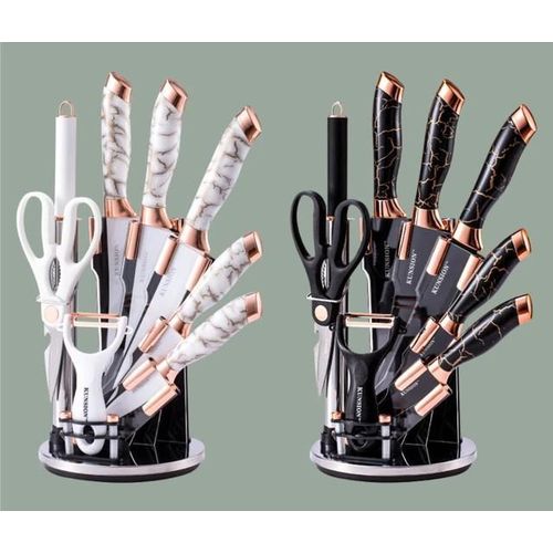 9-piece kitchen knife set with sharp stainless steel blades for cutting, slicing, and everyday food preparation in the kitchen