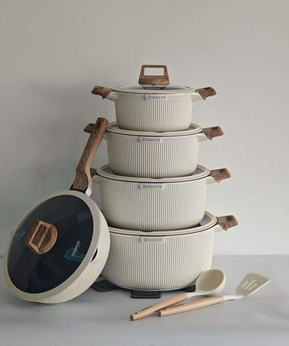 Ceramic nonstick cookware set with durable pots and pans for healthy, low-oil cooking and easy food release in modern kitchens
